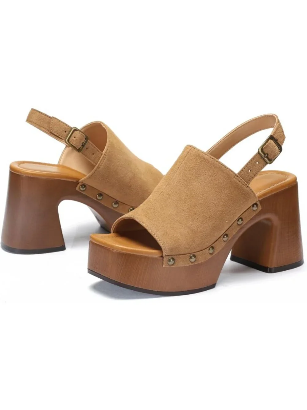 Stylish Chunky Platform Sandals, Studded Faux Suede Open Toe Heels, Summer Shoes